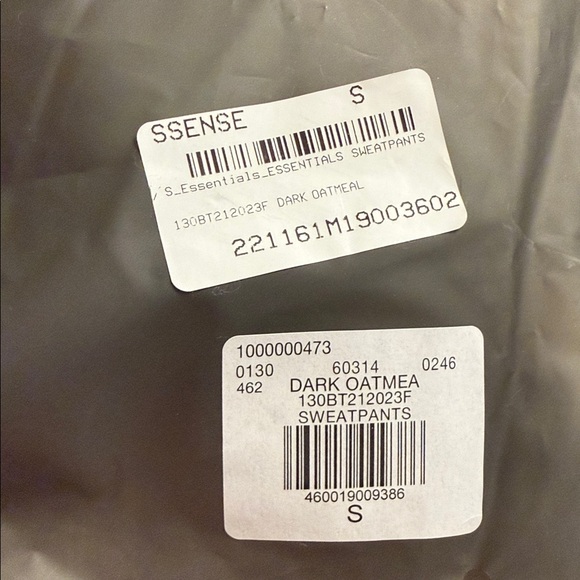 Essentials Fear of God Pant 1977 size small Dark Oatmeal nwt and bag